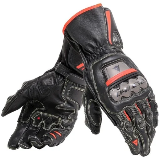 Dainese Full Metal 6 Zwart Zwart Fluo Rood -Motorfietsuitrusting Winkel dainese leather gloves full metal 6 black black fluo red