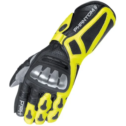 Held Phantom II Zwart Fluo Geel -Motorfietsuitrusting Winkel held phantom ii black yellow gloves