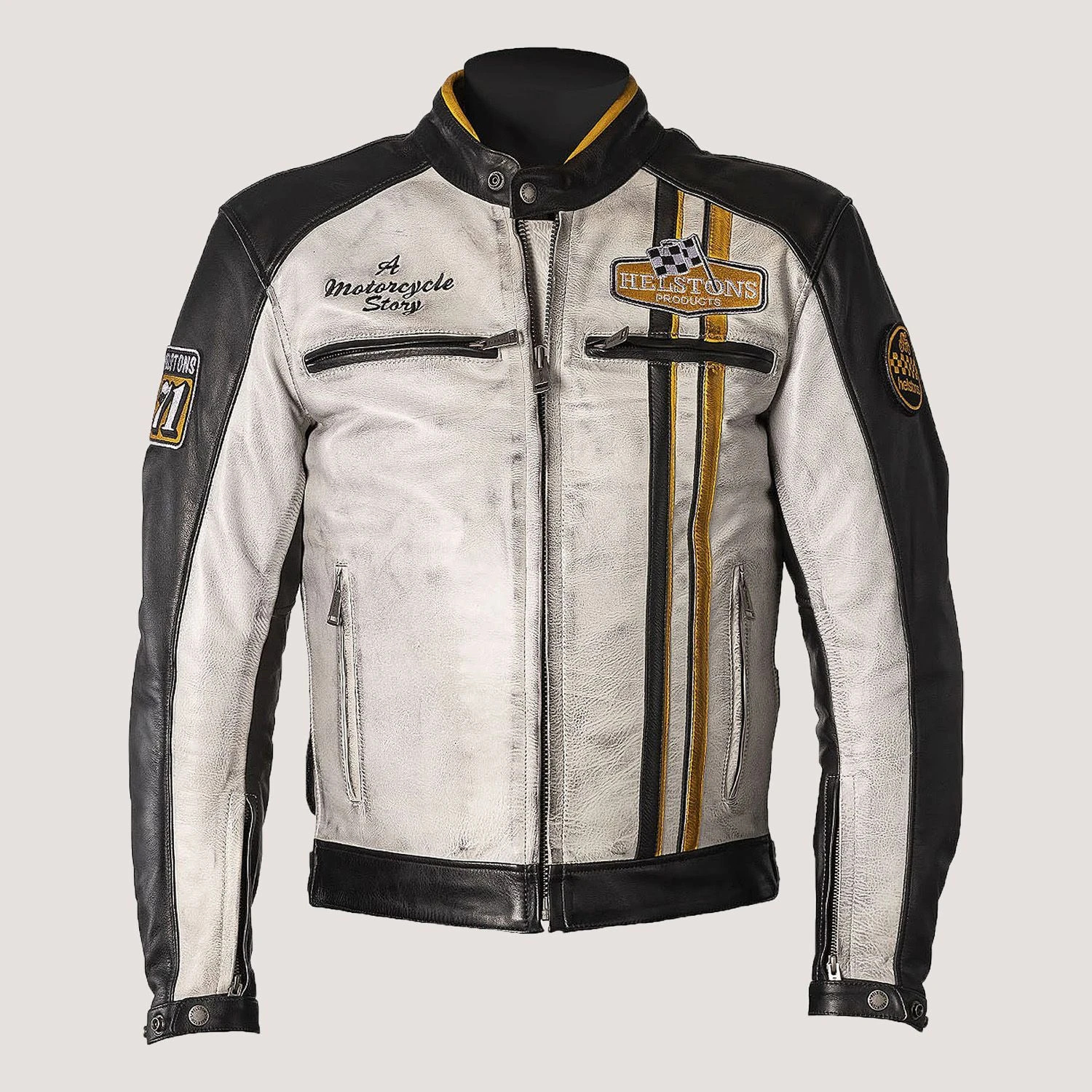 Motorfietsuitrusting Winkel -Motorfietsuitrusting Winkel helstons indy rag leather black white yellow motorcycle jacket