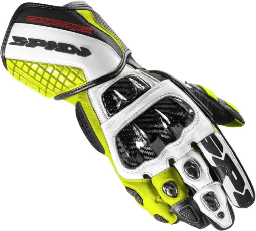 Spidi Carbo Track Evo Zwart Wit Fluo Geel -Motorfietsuitrusting Winkel spidi carbo track evo black white yellow glove