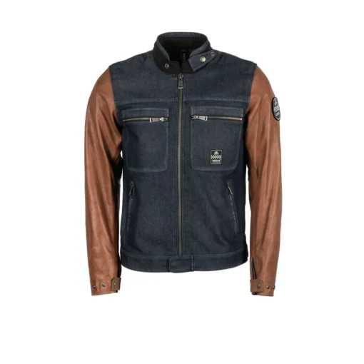 Helstons Winston Canvas Cotton Leather Blue Brown Jacket -Motorfietsuitrusting Winkel winston2 1